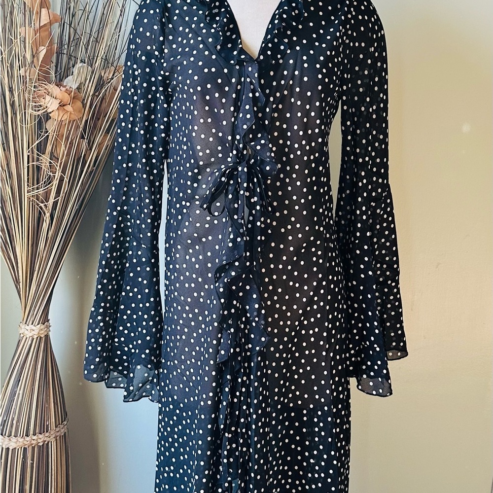 Black & White Polka Dot Tie-Front Cardigan - Picture 13 of 13